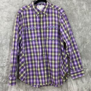 Robert Graham Purple Check Shirt Men’s XL Contrast Polka Dot Cuff denim details